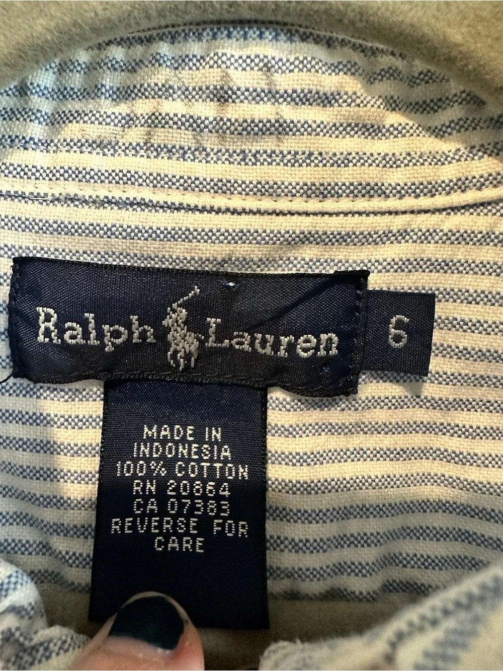 Ralph Lauren Boys Size 6 Blue White Striped Cotton Oxford Button Down Shirt EUC